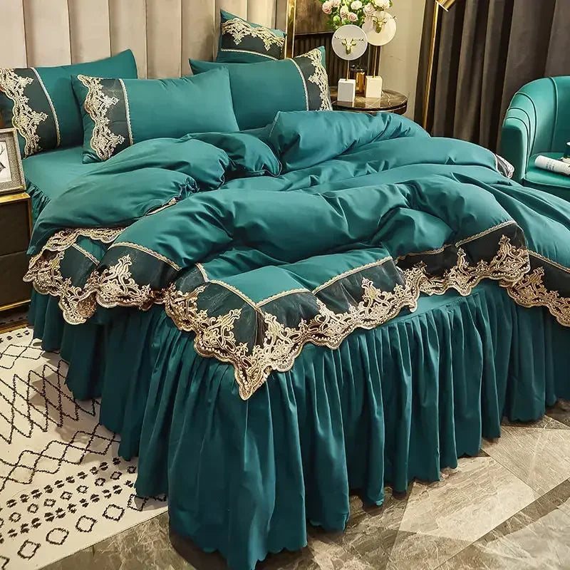 Lace edge bed skirt bed cover matte four piece set,