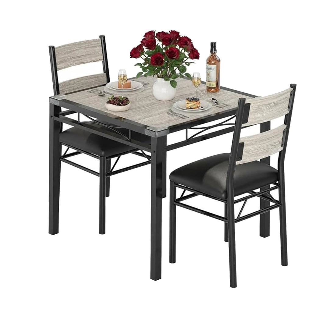 3pcs /set Dining Table Room with Corner Protector, Wood Kitchen Table and Chairs Set of 3 with Upholstered Chairs for Kitchen Room