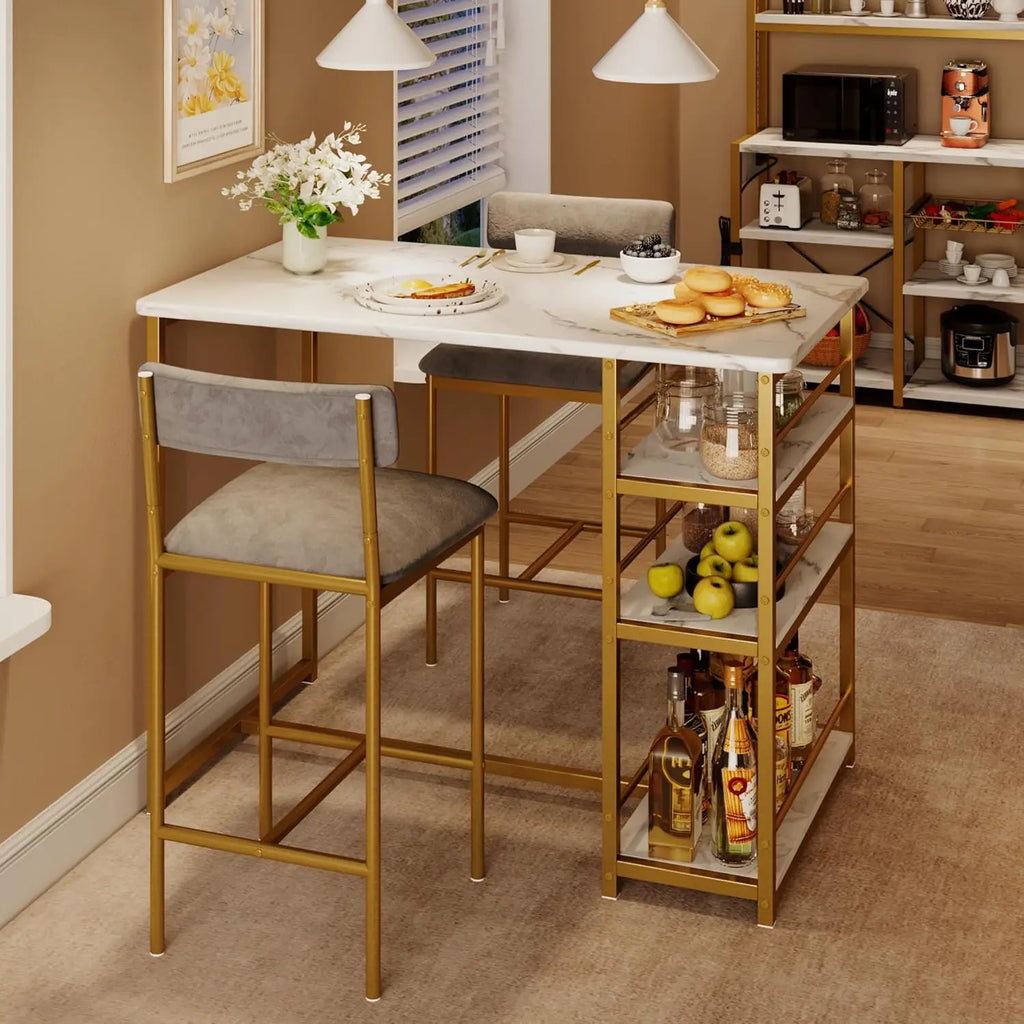 3 Piece Modern Bar Table Set for 2, Space Saving Counter Height Dining Table