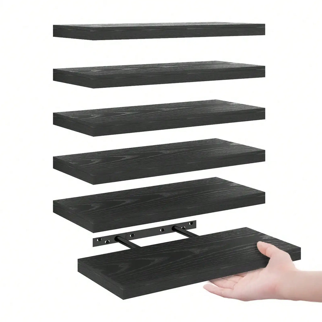 4 Pack Floating Shelves Modern Black Wood Wall Shelves