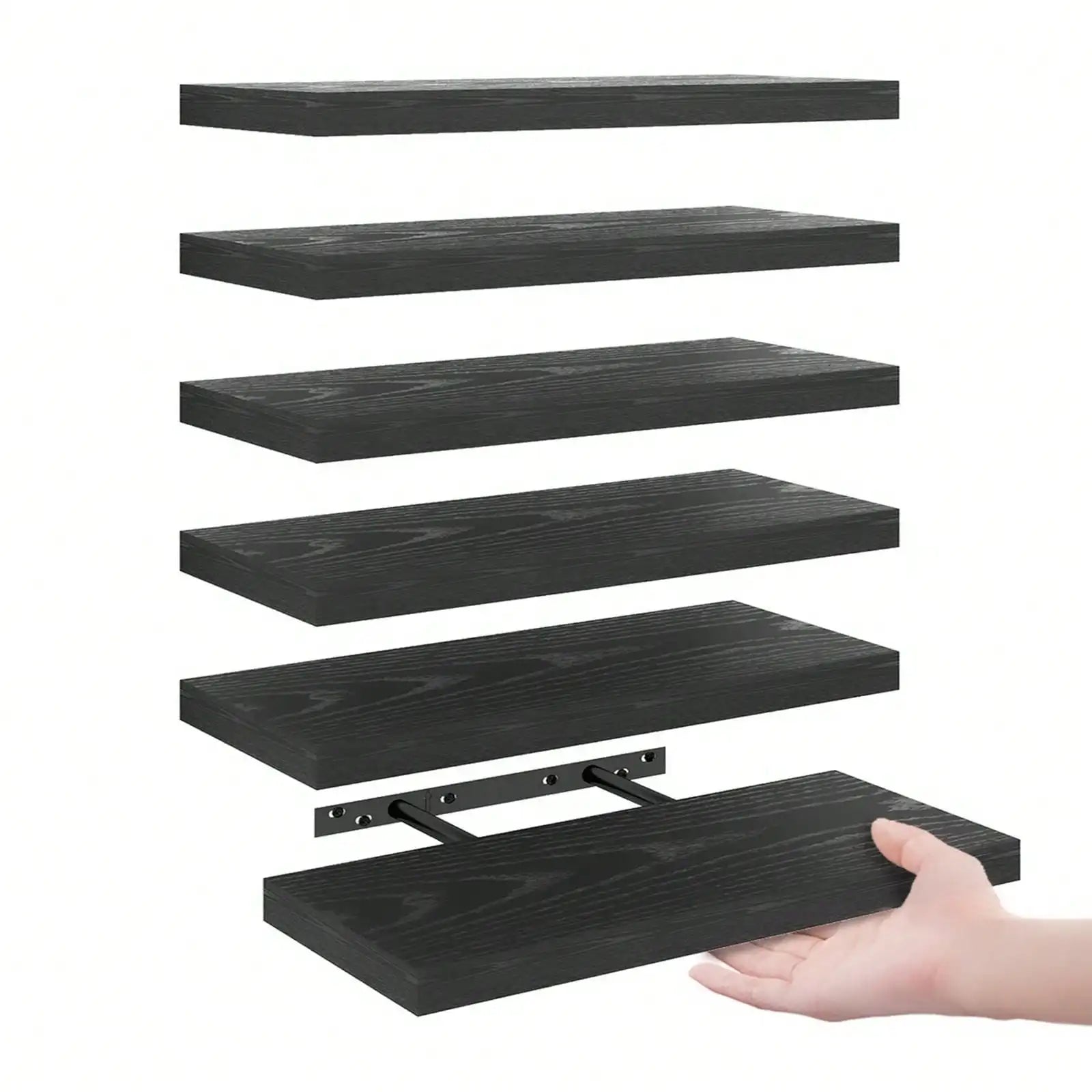 4 Pack Floating Shelves Modern Black Wood Wall Shelves