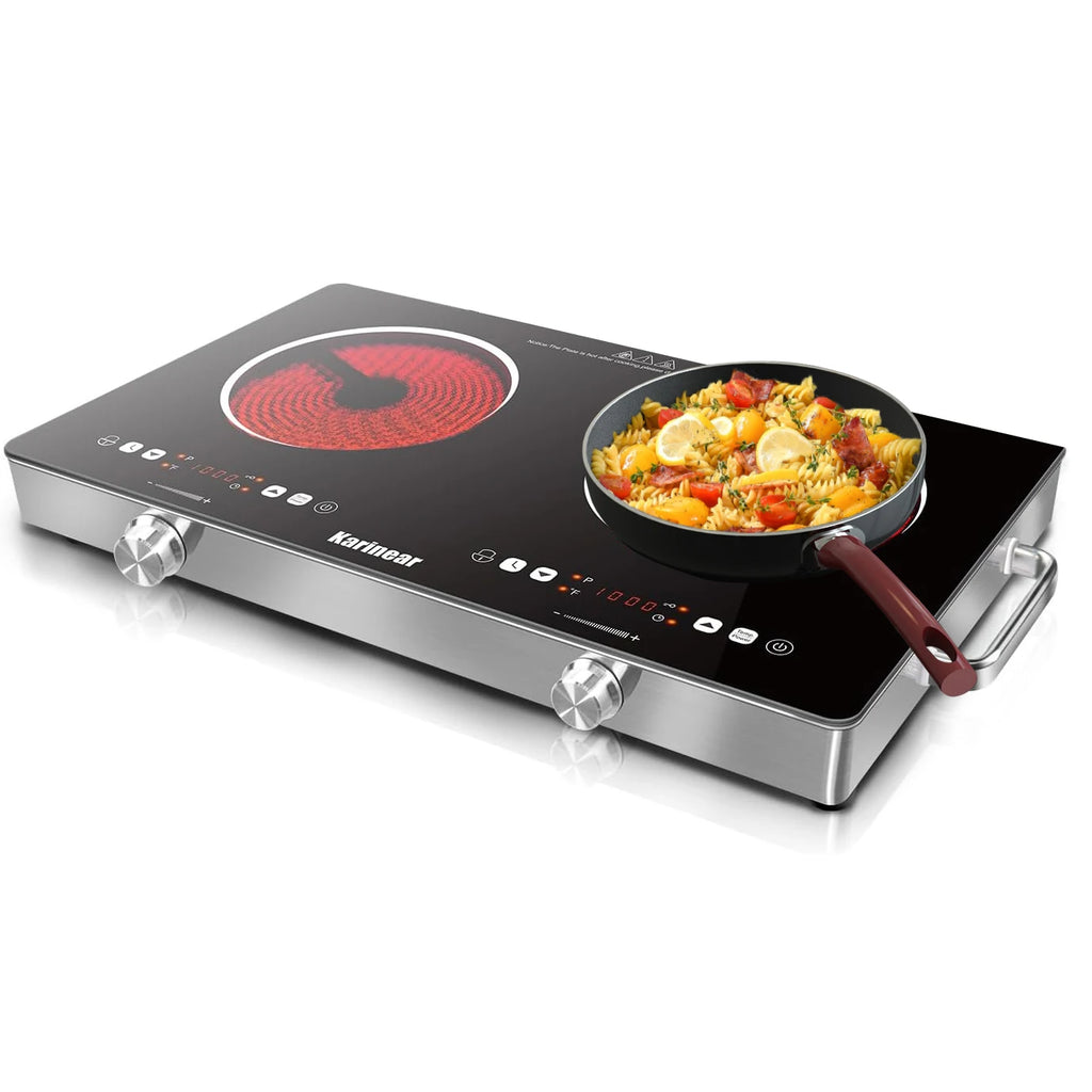 Ceramic Hob 2 Zones, 3200W Plug in Electric Hob with Safety Lock,
