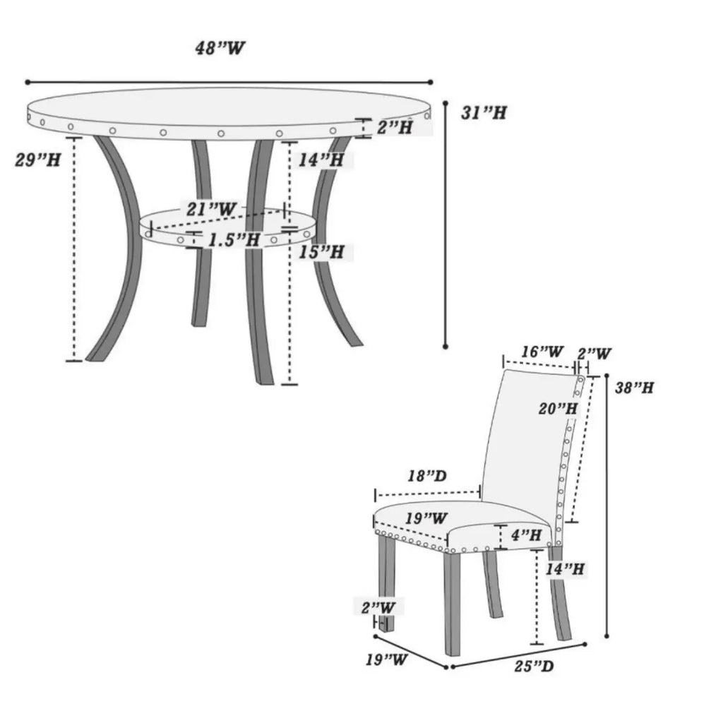 5pc Dining Set with 1 Classic Dining Table & 4x Side Chair