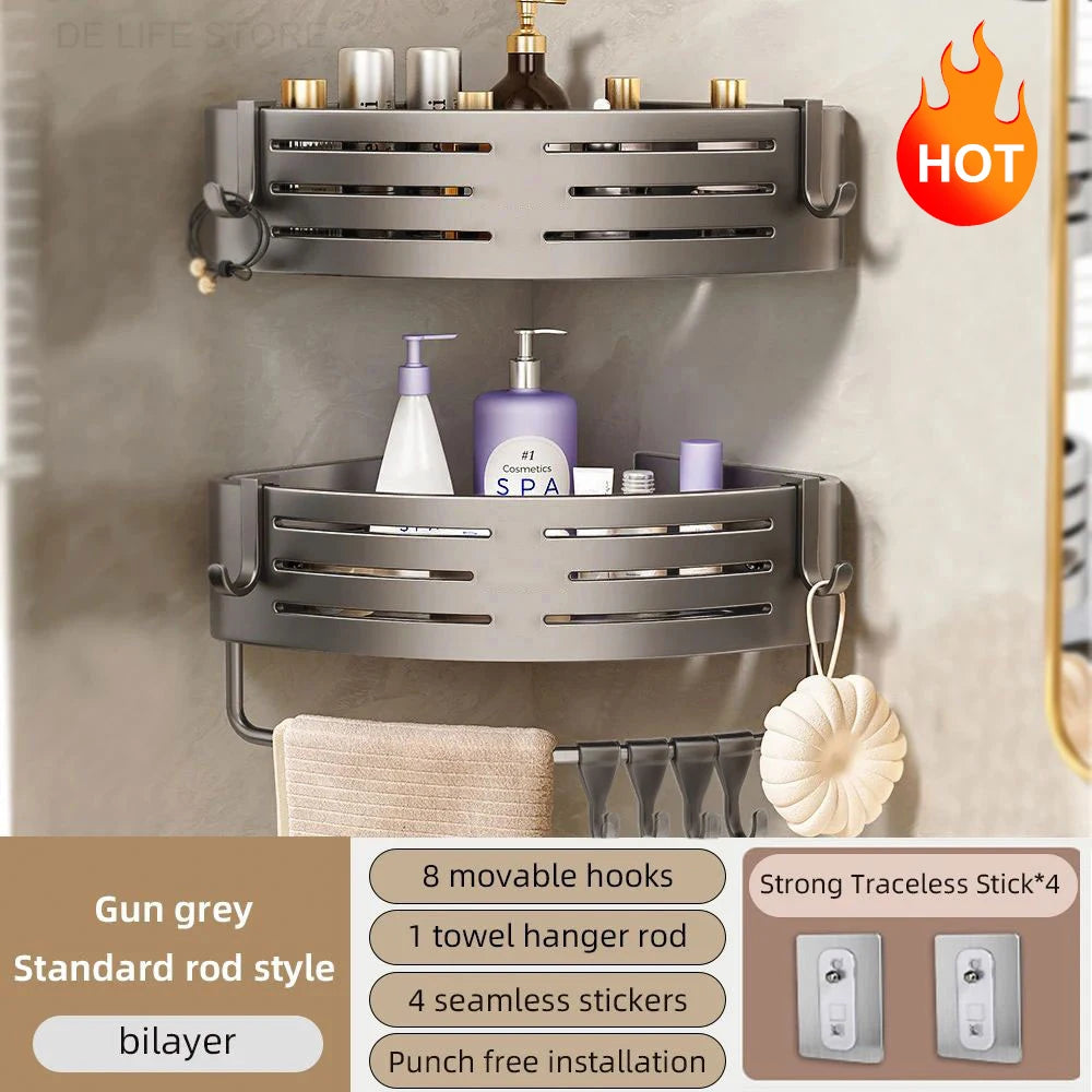 1-2PCS Bathroom Corner Shelf with Plastic Hook Towel Barr