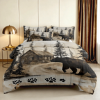 2/3pcs Rustic Cabin Bear Print Comforter Set