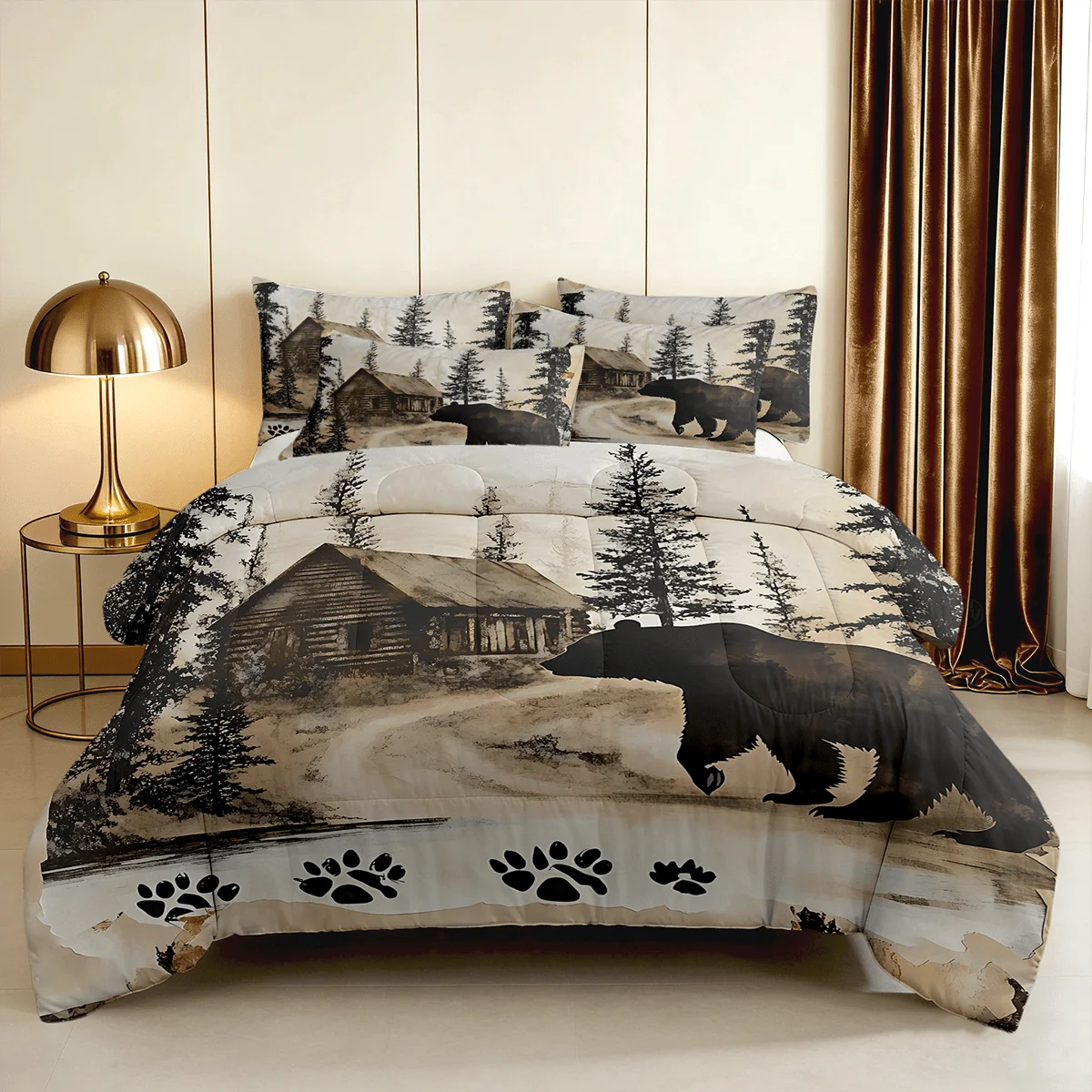 2/3pcs Rustic Cabin Bear Print Comforter Set