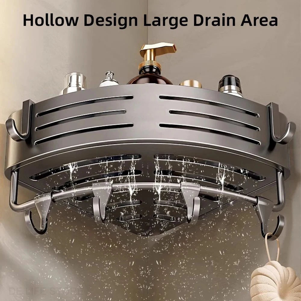 1-2PCS Bathroom Corner Shelf with Plastic Hook Towel Barr