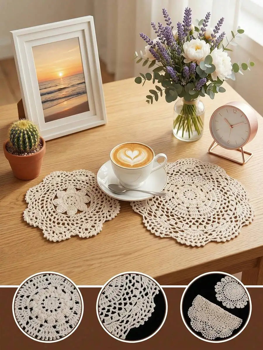 6pcs Vintage Handmade Crochet Lace Table Mat Set,