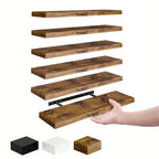 4 Pack Floating Shelves Modern Black Wood Wall Shelves