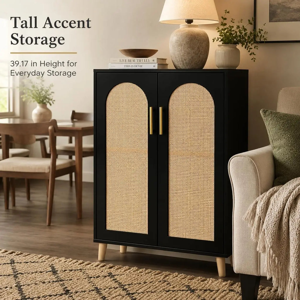 Tall Entryway Storage Cabinet with Adjustable Shelves, Black