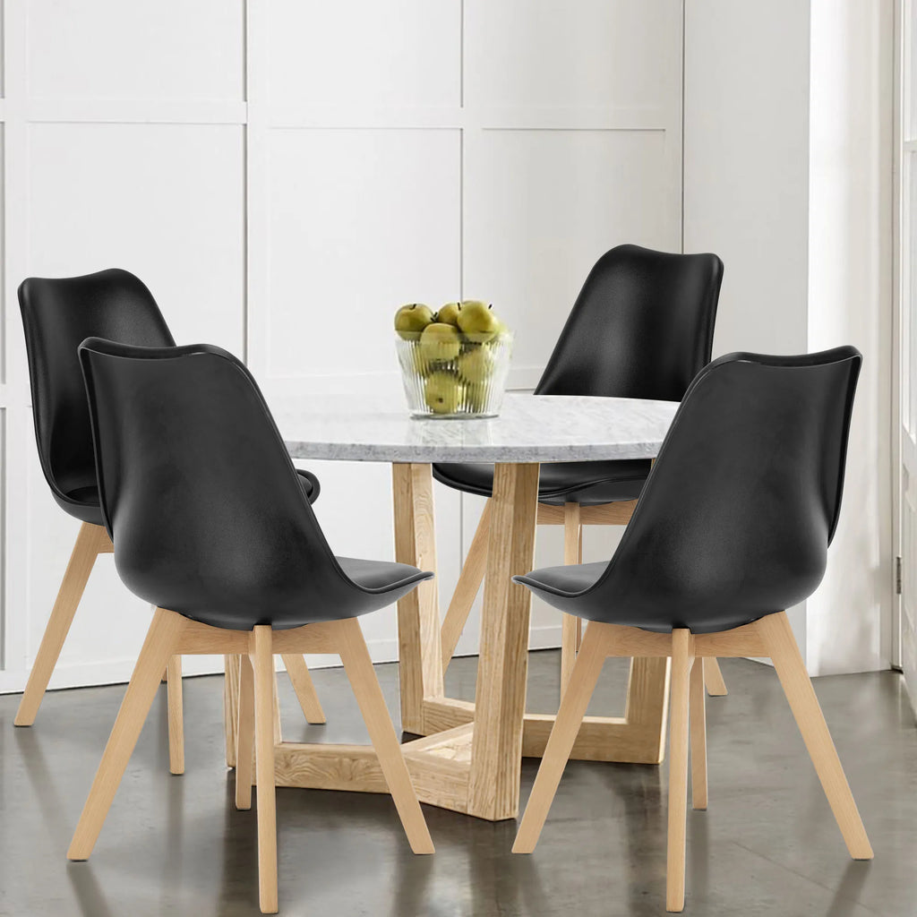 Leather Dining Chairs Set of 4 Wooden Legs Lounge Chair for Home Kitchen
