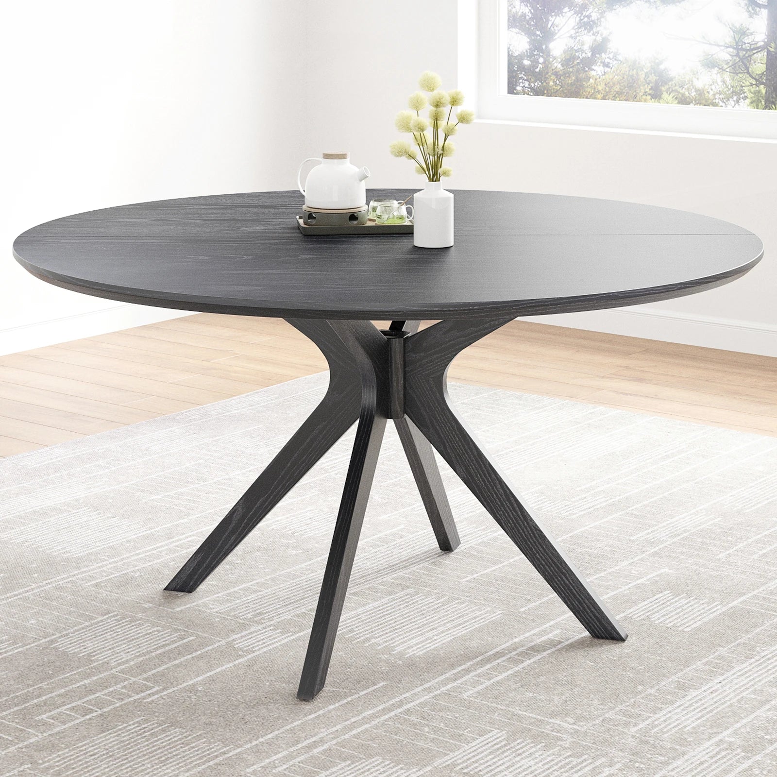 Round Natural Wood Dining Table for Living Room