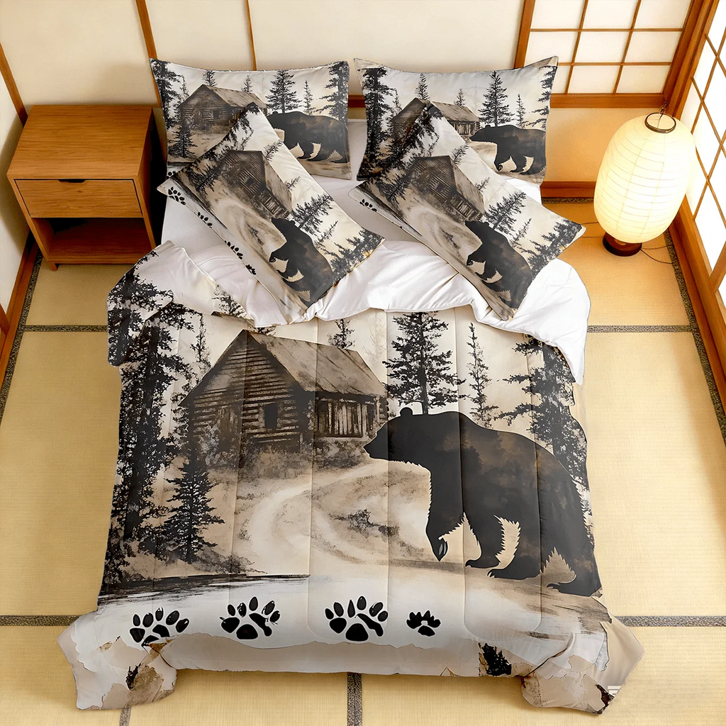 2/3pcs Rustic Cabin Bear Print Comforter Set