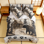 2/3pcs Rustic Cabin Bear Print Comforter Set