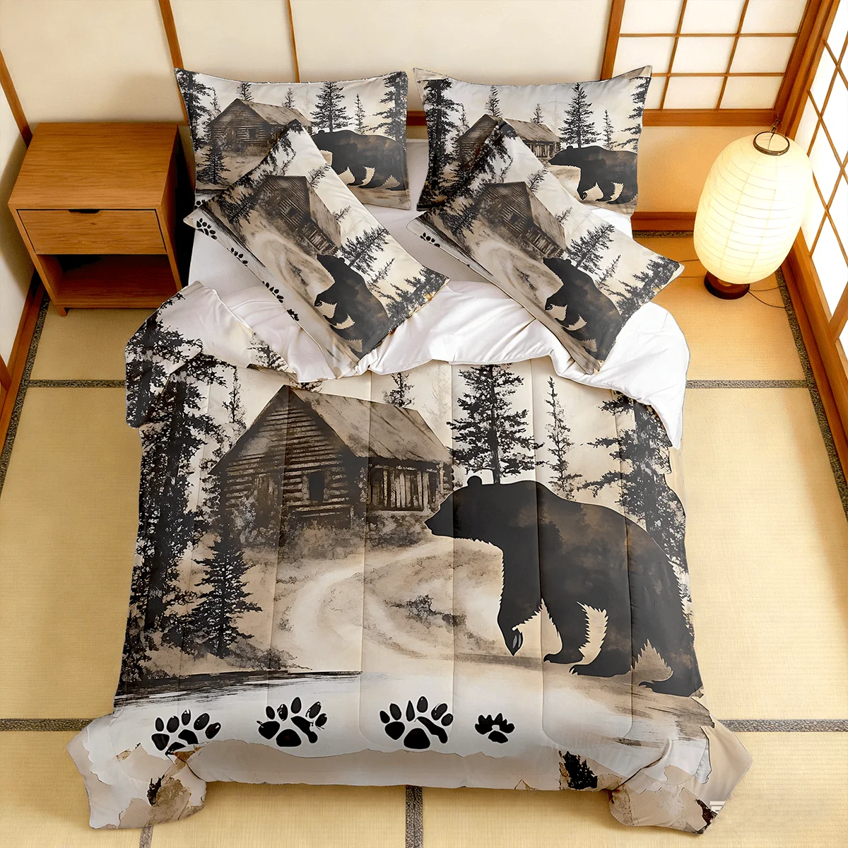 2/3pcs Rustic Cabin Bear Print Comforter Set