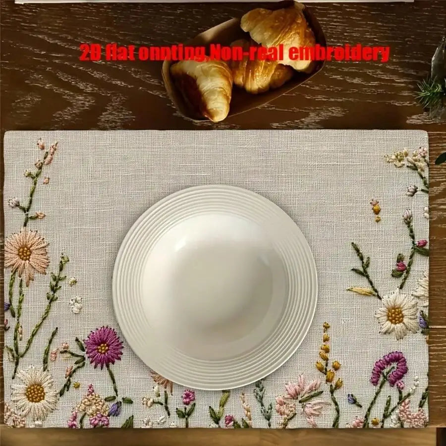 1/4/6PCS 2D Colorful Floral Print Tablecloth Set,