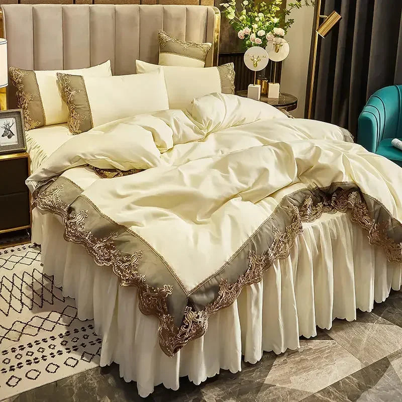 Lace edge bed skirt bed cover matte four piece set,