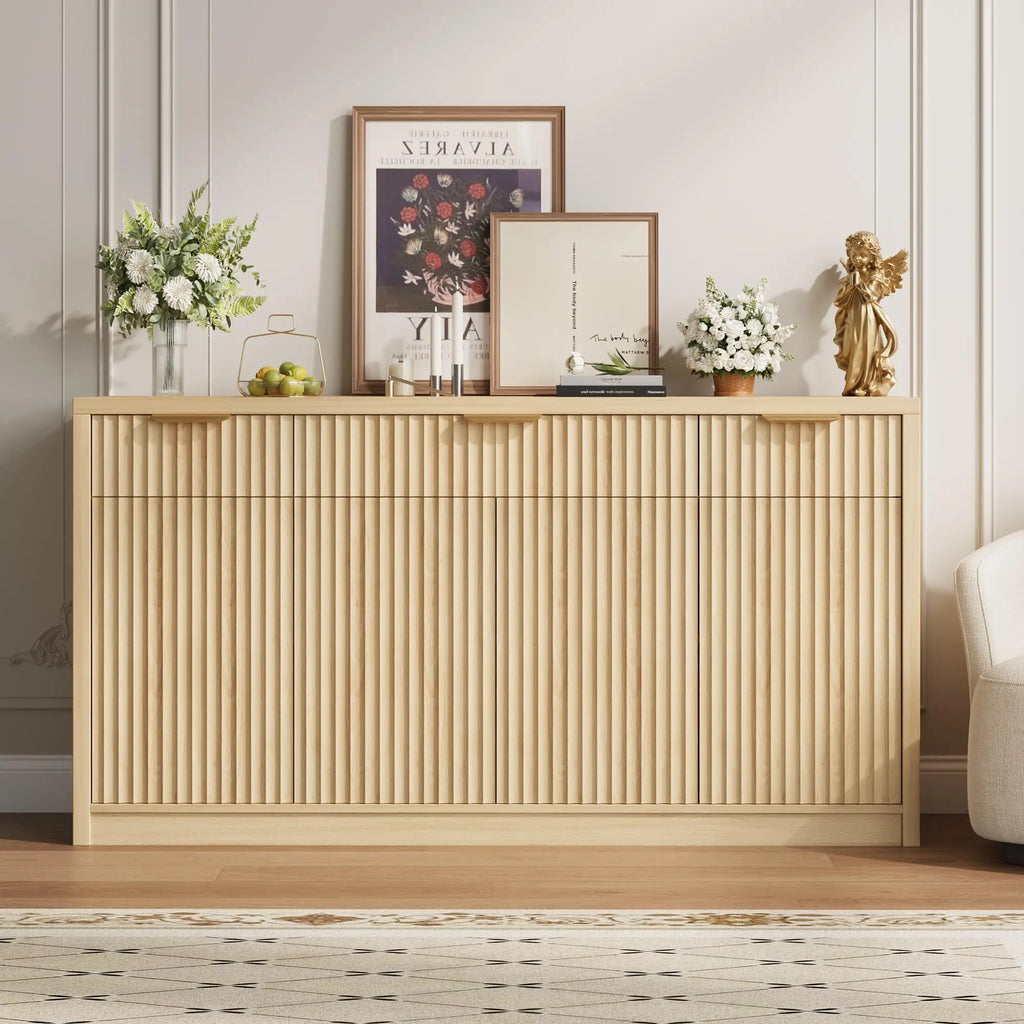 55 Inch Fluted Buffet Sideboard Cabinet