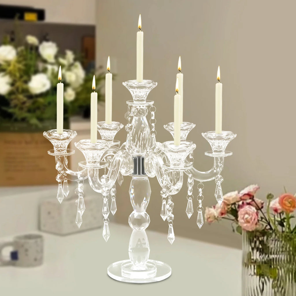 7-Arm Candlestick Holder，Glass Candelabra，Elegant Centerpiece
