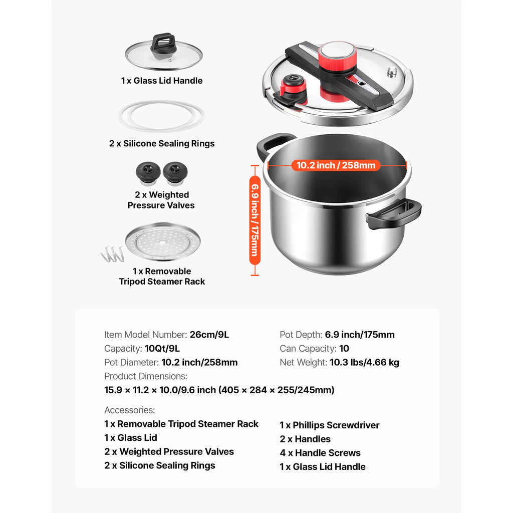 SucceBuy 6.3 8 10 12 Qt Pressure Cooker Stainless Steel