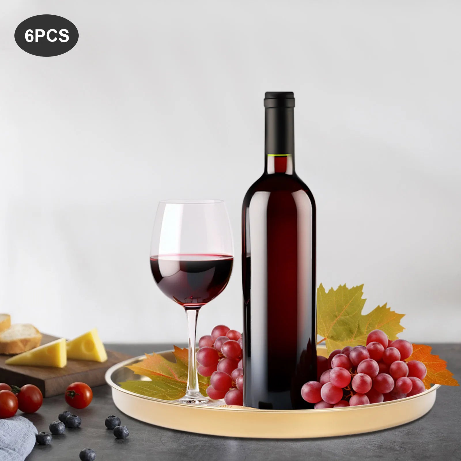 6Pcs Round Serving Trays, Stainless Steel