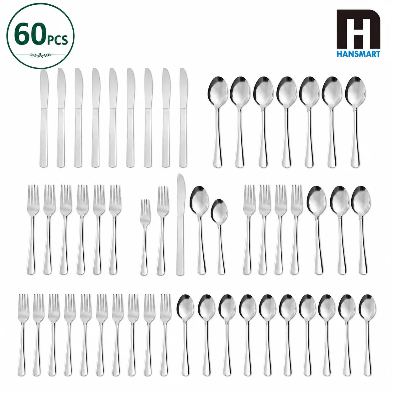 60Pcs Stainless Steel Flatware Set Service for 12