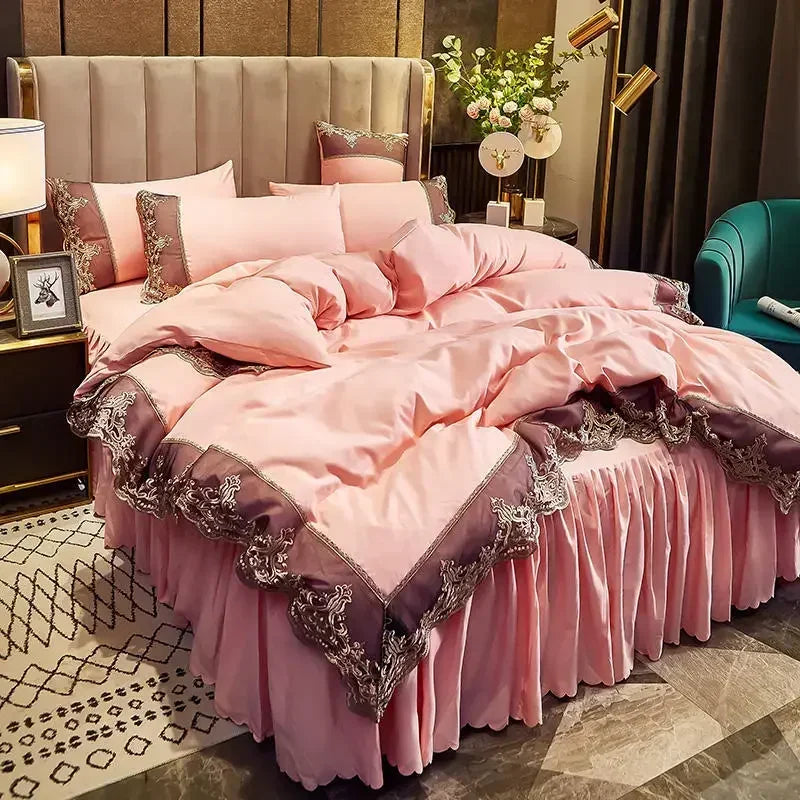 Lace edge bed skirt bed cover matte four piece set,
