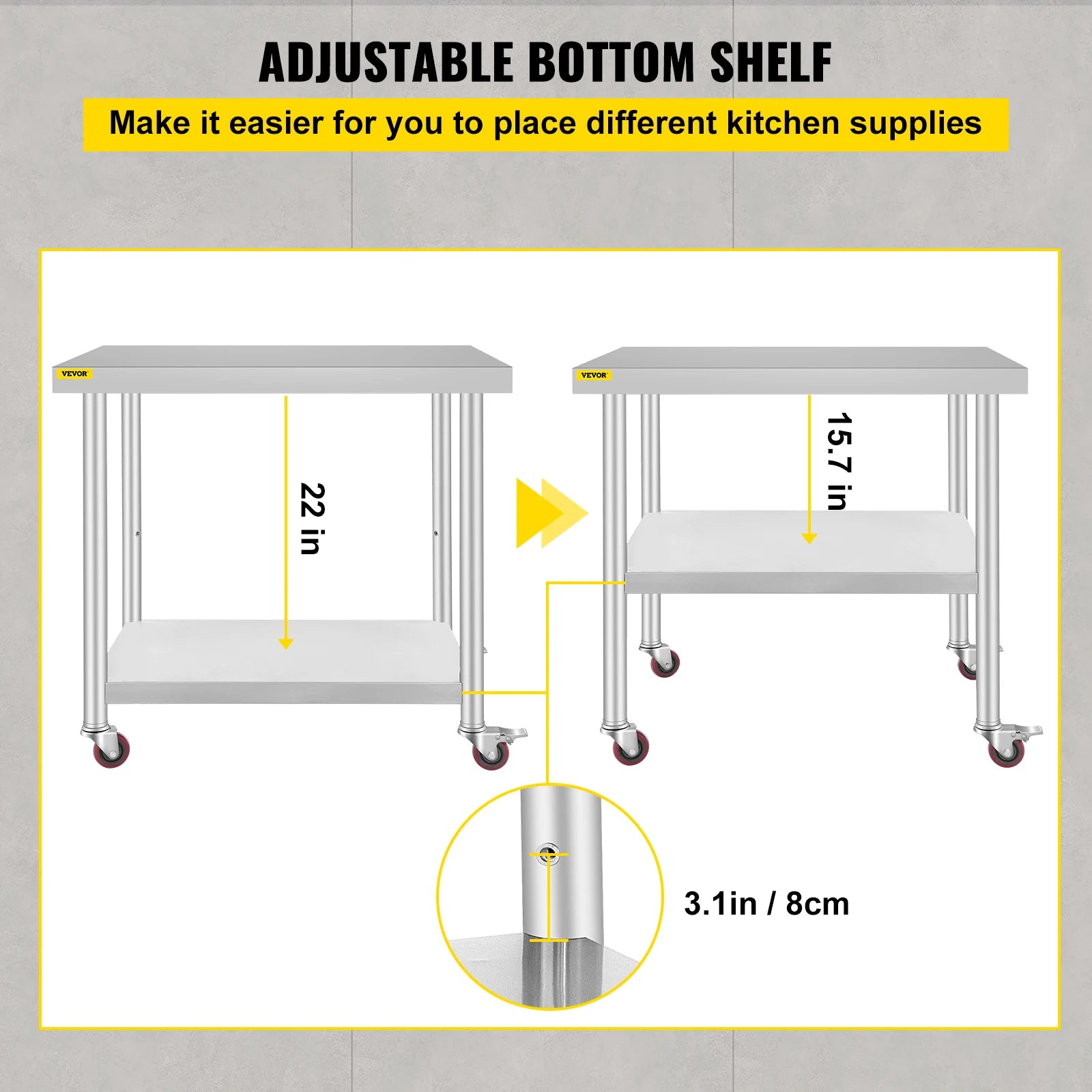 SucceBuy Stainless Steel Kitchen Prep Table