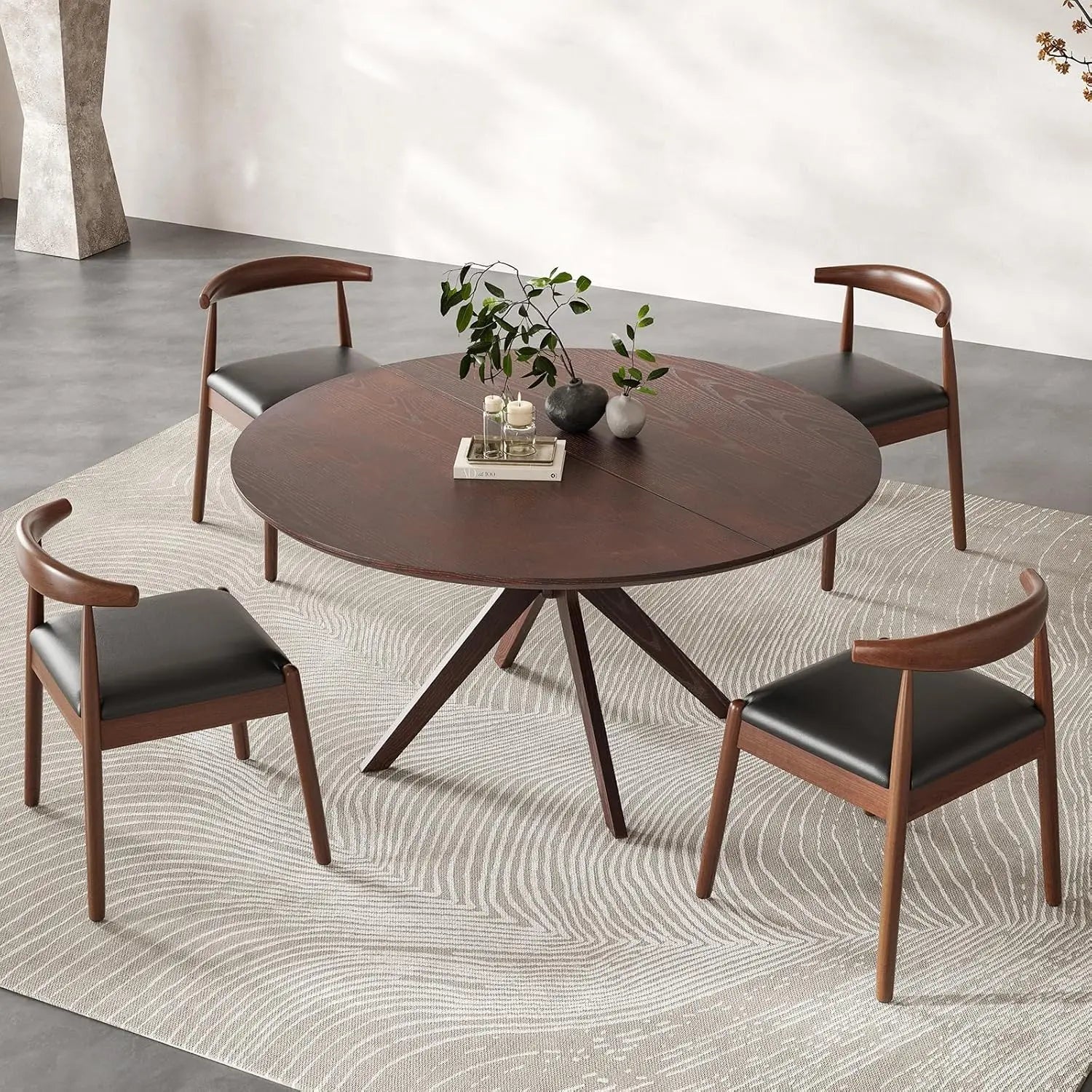 Round Natural Wood Dining Table for Living Room