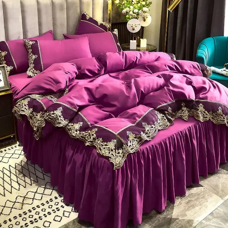 Lace edge bed skirt bed cover matte four piece set,