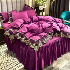 Lace edge bed skirt bed cover matte four piece set,