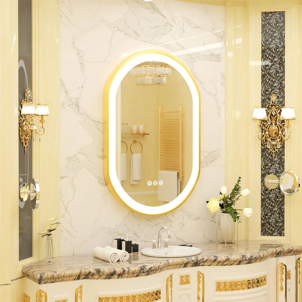 Large LED Oval Bathroom Mirror with Stepless Dimmable Lighted Vanity Mirror