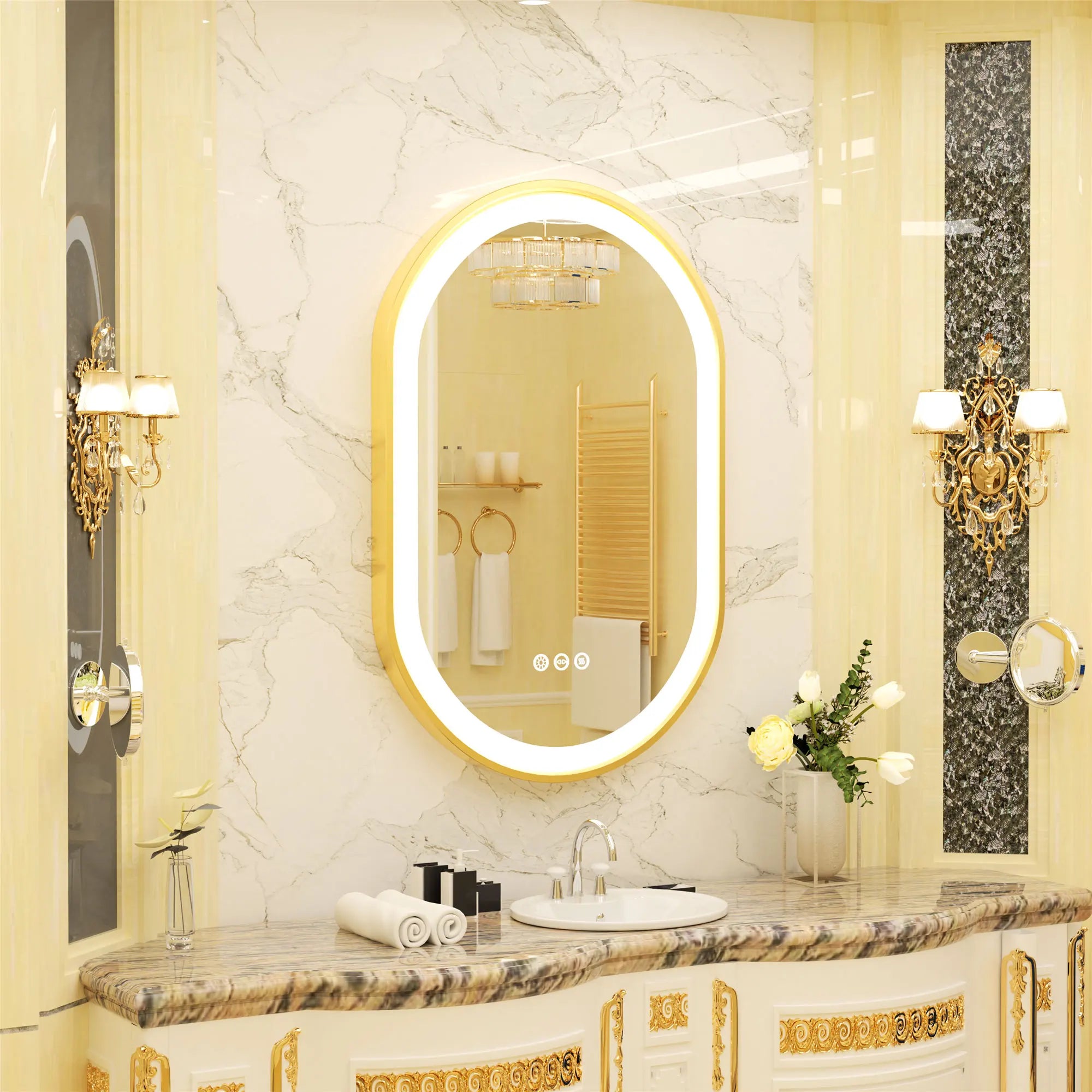 Large LED Oval Bathroom Mirror with Stepless Dimmable Lighted Vanity Mirror