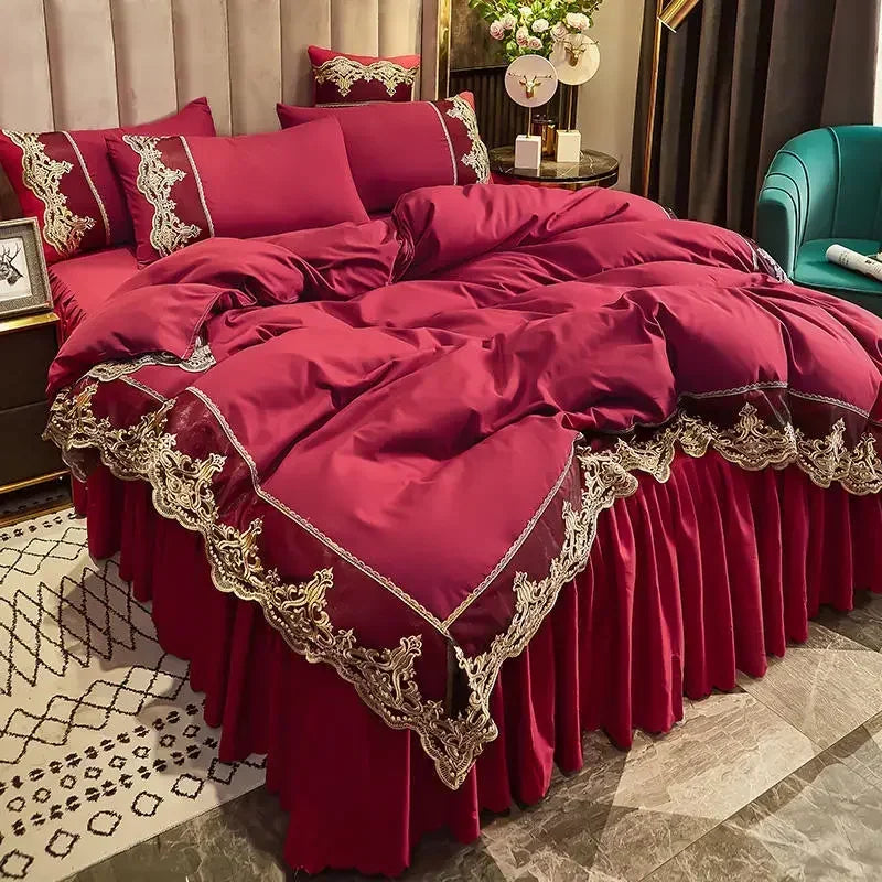 Lace edge bed skirt bed cover matte four piece set,