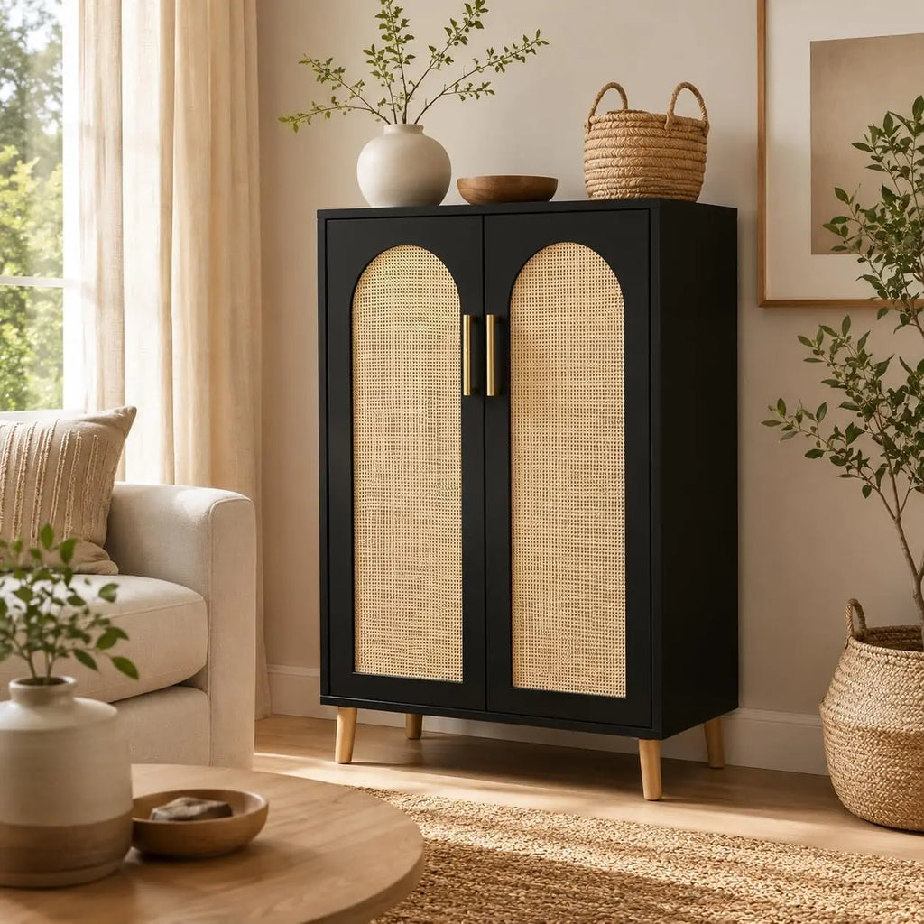 Tall Entryway Storage Cabinet with Adjustable Shelves, Black