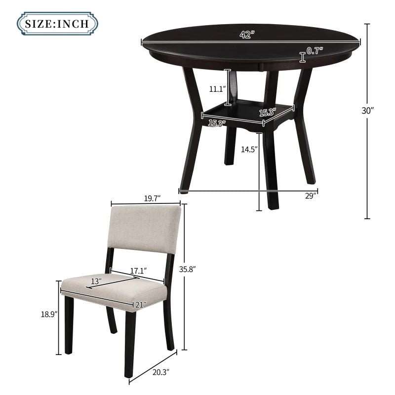 5pc Dining Set with 1 Classic Dining Table & 4x Side Chair