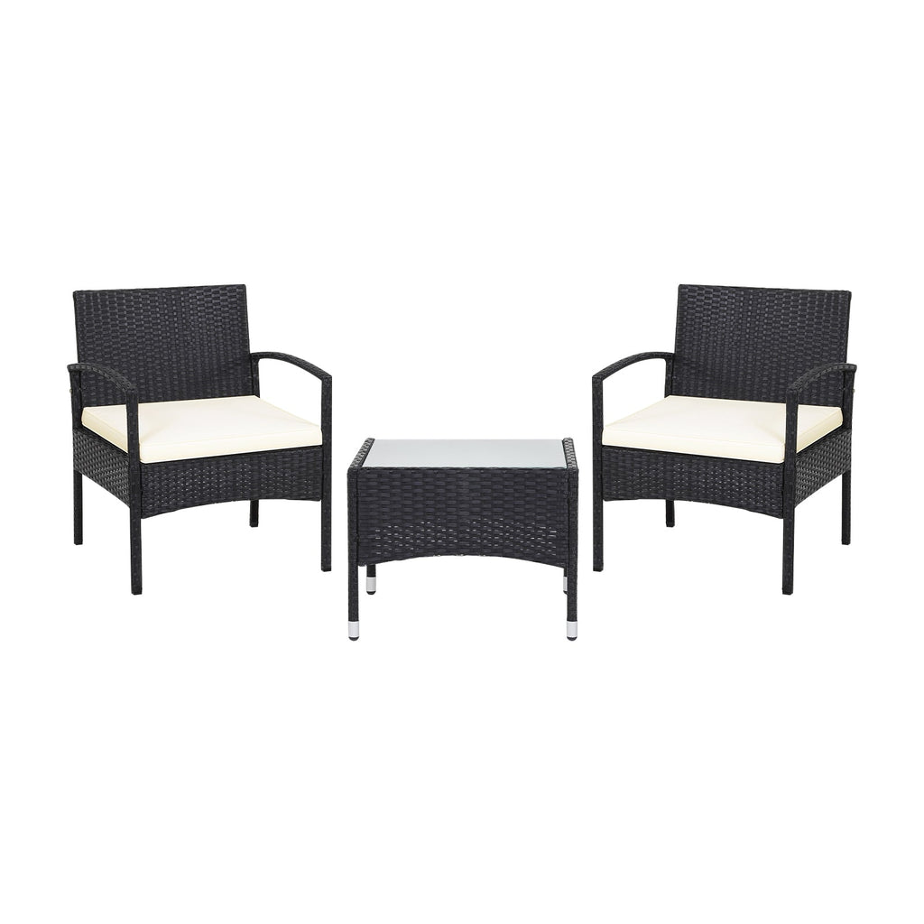3 Pieces Patio Wicker Rattan Furniture Set with Cushion for Lawn