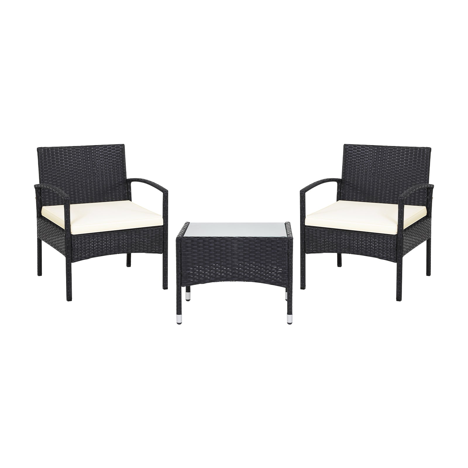 3 Pieces Patio Wicker Rattan Furniture Set with Cushion for Lawn